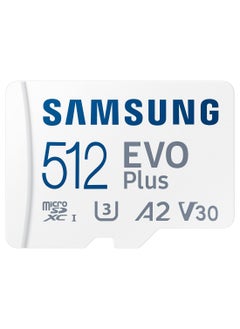 بطاقة ذاكرة Samsung EVO Plus SD بسعة 512 جيجابايت مع محول بطاقة ذاكرة Micro SD بسعة تخزين موسعة تصل إلى 130 ميجابايت/ثانية لأجهزة PS5 PS4 Switch والألعاب والأجهزة اللوحية والهواتف الذكية والكاميرات وكاميرات الأمان وكاميرا GoPro وDash Cam بسعة 512 جيجابايت