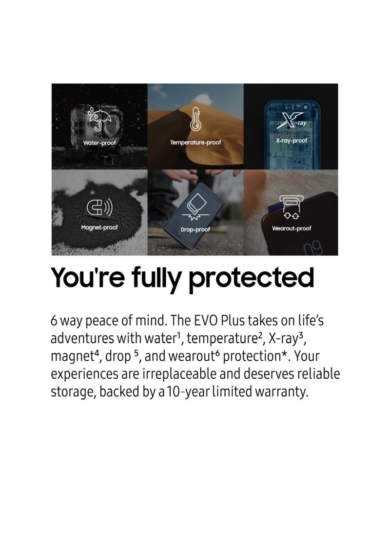 Generic - بطاقة ذاكرة Samsung EVO Plus SD بسعة 512 جيجابايت مع محول بطاقة ذاكرة Micro SD بسعة تخزين موسعة تصل إلى 130 ميجابايت/ثانية لأجهزة PS5 PS4 Switch والألعاب والأجهزة اللوحية والهواتف الذكية والكاميرات وكاميرات الأمان وكاميرا GoPro وDash Cam بسعة 512 جيجابايت - Image 1