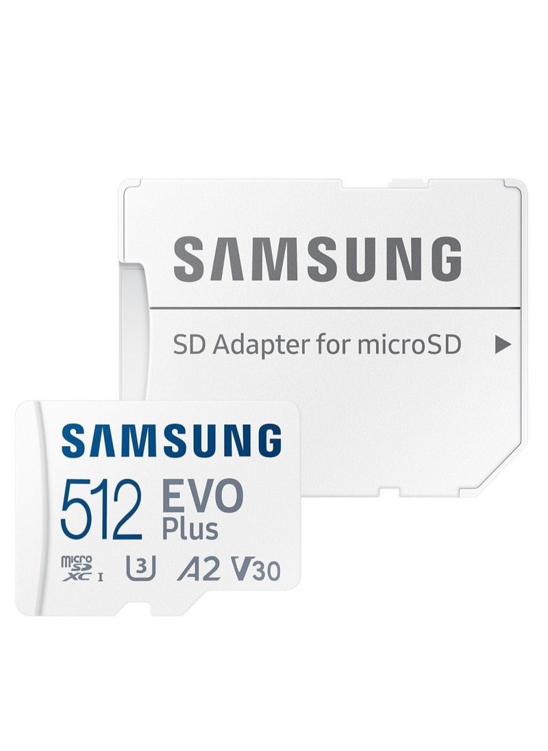 Generic - بطاقة ذاكرة Samsung EVO Plus SD بسعة 512 جيجابايت مع محول بطاقة ذاكرة Micro SD بسعة تخزين موسعة تصل إلى 130 ميجابايت/ثانية لأجهزة PS5 PS4 Switch والألعاب والأجهزة اللوحية والهواتف الذكية والكاميرات وكاميرات الأمان وكاميرا GoPro وDash Cam بسعة 512 جيجابايت - Image 1