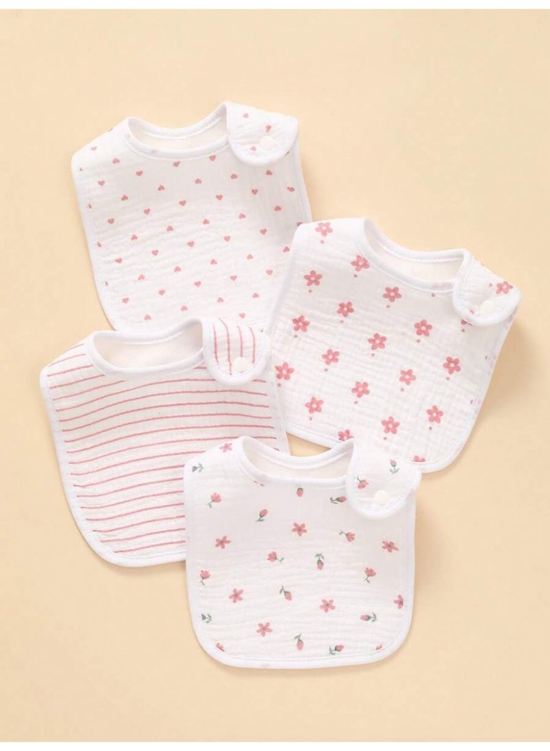 Kisunya Baby Bib - 4pcs Baby Muslin Cotton Saliva Towel Bibs – Soft, Absorbent, and Breathable Newborn Bibs with Cute Patterns, Gentle on Sensitive Skin, Lightweight, Reusable, Ideal for Feeding, Drooling, and Teething – Easy to Carry and Clean - Image 5