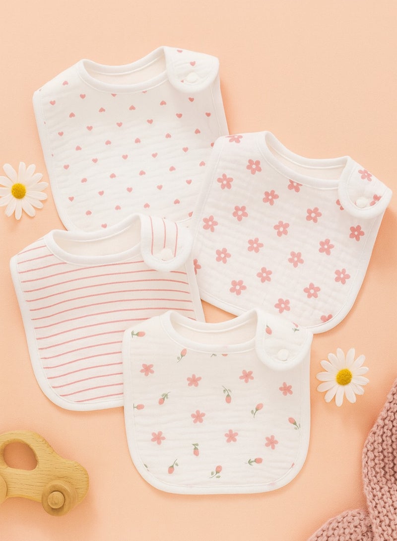 Kisunya Baby Bib - 4pcs Baby Muslin Cotton Saliva Towel Bibs – Soft, Absorbent, and Breathable Newborn Bibs with Cute Patterns, Gentle on Sensitive Skin, Lightweight, Reusable, Ideal for Feeding, Drooling, and Teething – Easy to Carry and Clean - Image 1