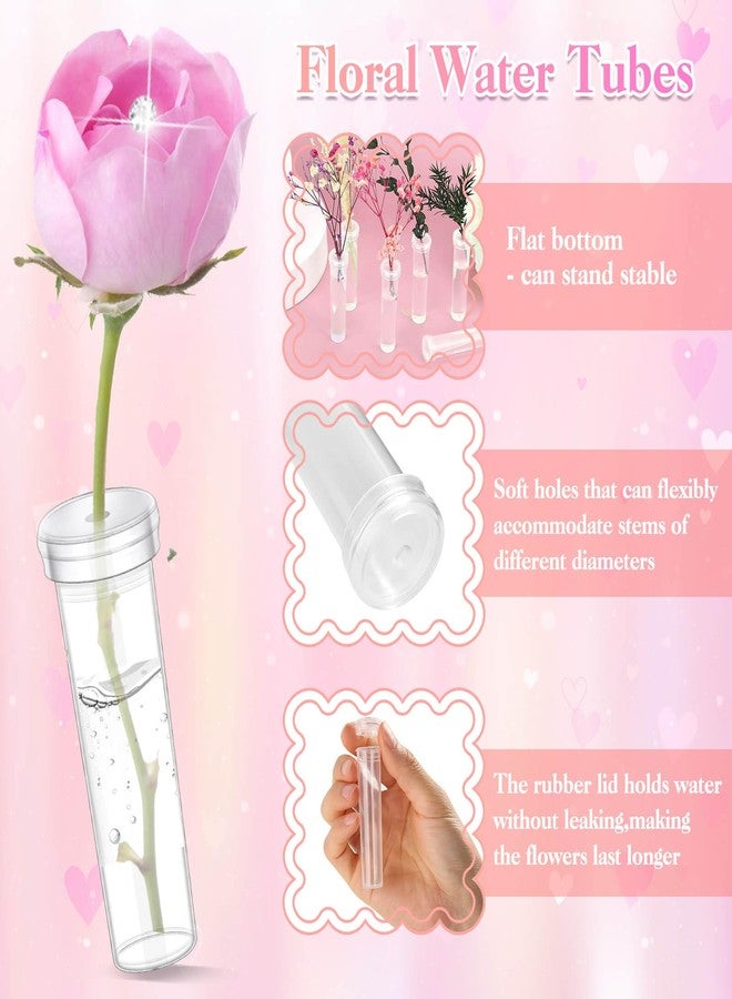 Tetutor 100 Pcs Single Rose Sleeve with Floral Water Tubes, Flower Water Tubes with Single Flower Sleeve, Diamond Pins and Ribbon, Flower Wrapping Bags for Valentine's Day, Flower Bags for Bouquets Valentine's Day Mother's Day - Image 2