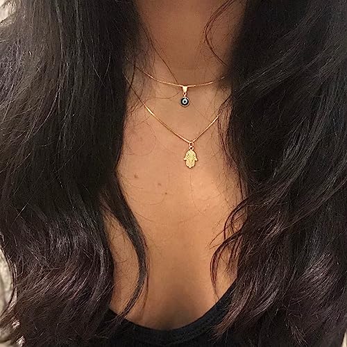 Ieftop 14K Gold Plated Layered Evil Eye Necklaces Bule Hamsa Necklaces Lucky Protection Jewelry Adjustable Delicate Evil Eye Necklace Gift for Women - Image 5