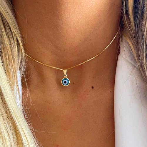 Ieftop 14K Gold Plated Layered Evil Eye Necklaces Bule Hamsa Necklaces Lucky Protection Jewelry Adjustable Delicate Evil Eye Necklace Gift for Women - Image 3