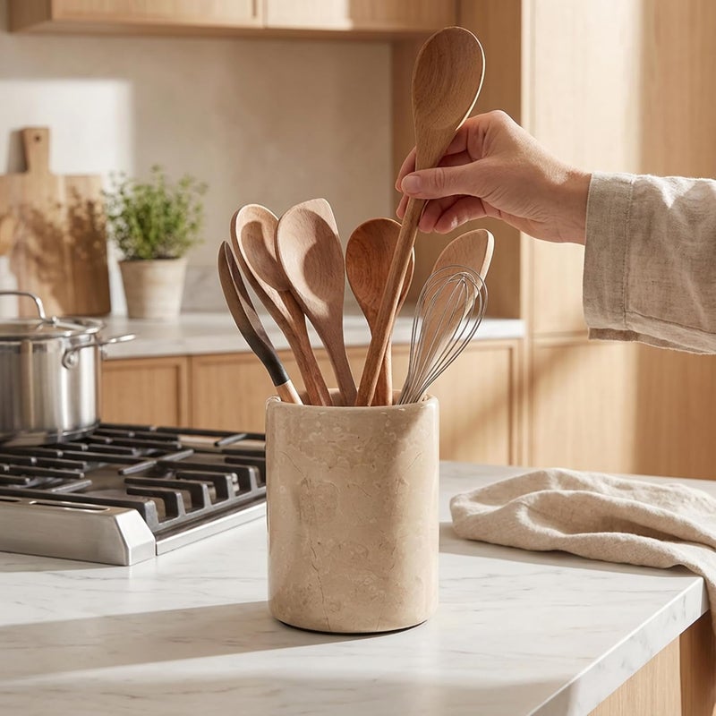 RADICALn Multi-purpose fine material Marble Utensil Holder 6.5" Inches Verona Handmade Spoon Holder for Kitchen Counter, Ideal Kitchen Utensils Set Organizer, Farmhouse Kitchens Decor & Cooking Utensil Storage Fine detail - Image 3