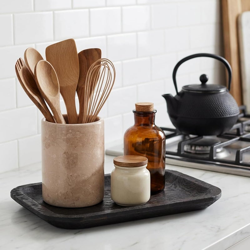 RADICALn Multi-purpose fine material Marble Utensil Holder 6.5" Inches Verona Handmade Spoon Holder for Kitchen Counter, Ideal Kitchen Utensils Set Organizer, Farmhouse Kitchens Decor & Cooking Utensil Storage Fine detail - Image 4