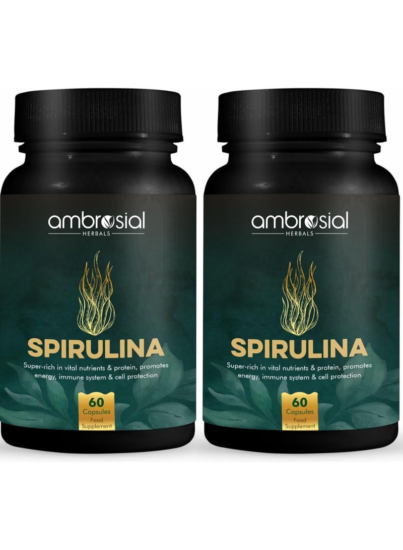 ambrosial Spirulina Tablets High Strength 500 Mg Spirulina Powder Per Capsule Richest Source Of Protein Certified Organic Spirulina Capsules 120 Vegan Capsules - Image 1