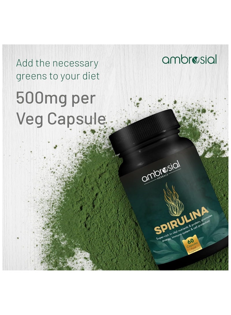 ambrosial Spirulina Tablets High Strength 500 Mg Spirulina Powder Per Capsule Richest Source Of Protein Certified Organic Spirulina Capsules 120 Vegan Capsules - Image 2