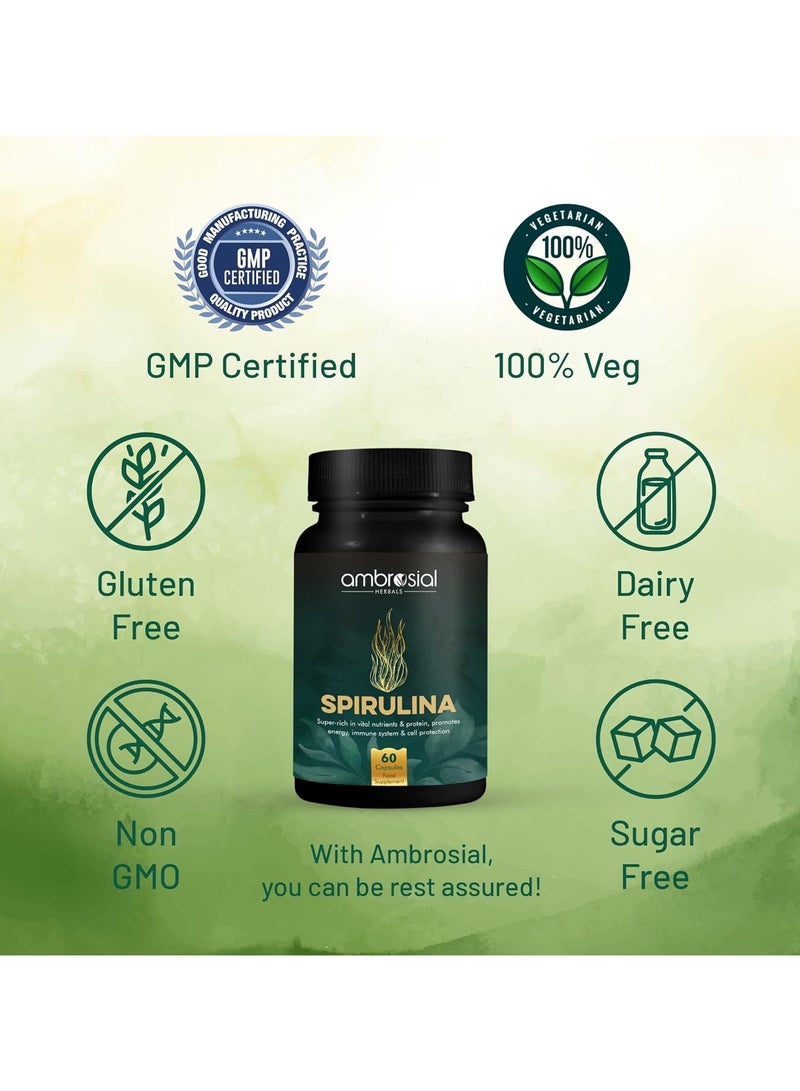 ambrosial Spirulina Tablets High Strength 500 Mg Spirulina Powder Per Capsule Richest Source Of Protein Certified Organic Spirulina Capsules 120 Vegan Capsules - Image 3