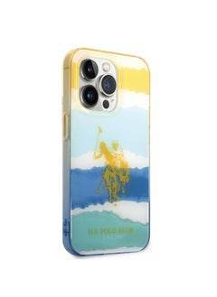 U.S. Polo Assn. USPA iPhone 14 Pro PC/TPU Case With Blurred Stripes & Horse Logo, Drop & Bumper Protection, Easy Snap-On, Slim Profile - Yellow  - Image 2