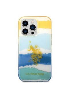 U.S. Polo Assn. USPA iPhone 14 Pro PC/TPU Case With Blurred Stripes & Horse Logo, Drop & Bumper Protection, Easy Snap-On, Slim Profile - Yellow  - Image 3