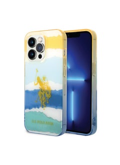 U.S. Polo Assn. USPA iPhone 14 Pro PC/TPU Case With Blurred Stripes & Horse Logo, Drop & Bumper Protection, Easy Snap-On, Slim Profile - Yellow  - Image 1