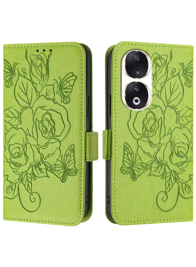 Green Tiger Case For Honor 90 5G Embossed Rose RFID Anti-theft Leather Phone Case - Image 2
