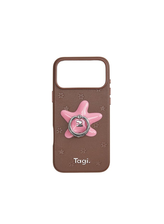 Tagi. Tagi "tapi Star" Diamond Ring Rotating Stand Leather Embossed Full-coverage Anti-scratch Phone Case For Iphone 17 Pro Holiday Gift - Hazelnut Berry - Image 1