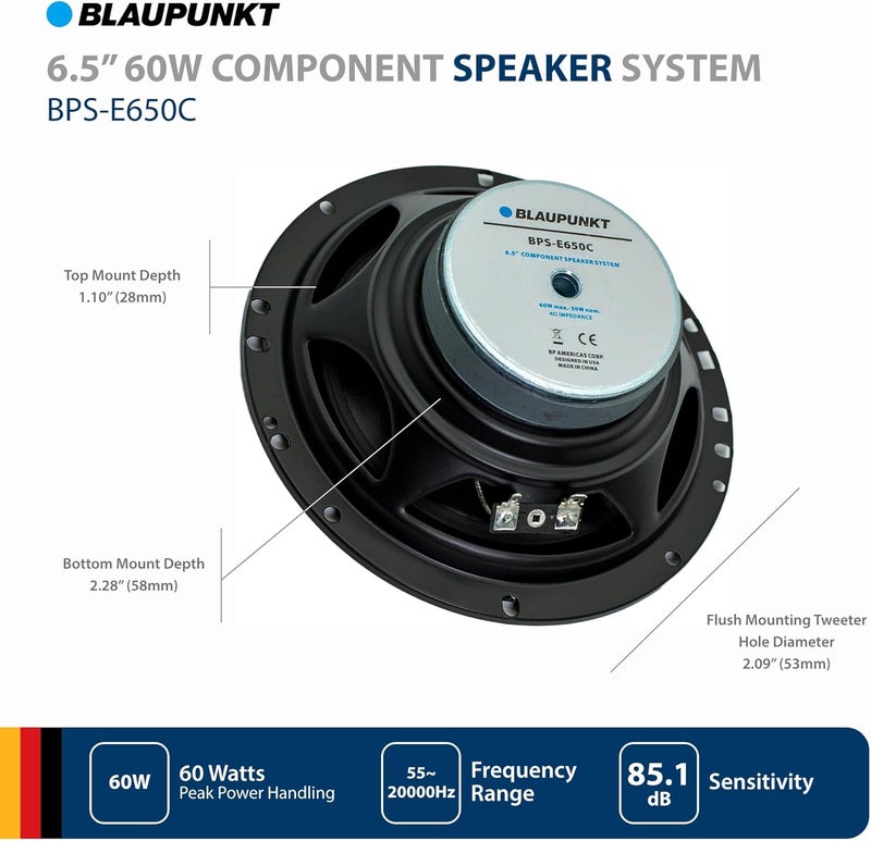 BLAUPUNKT BPS-E650C 6.5" 120W Component Car Speakers with Silk Dome Tweeters - Image 2