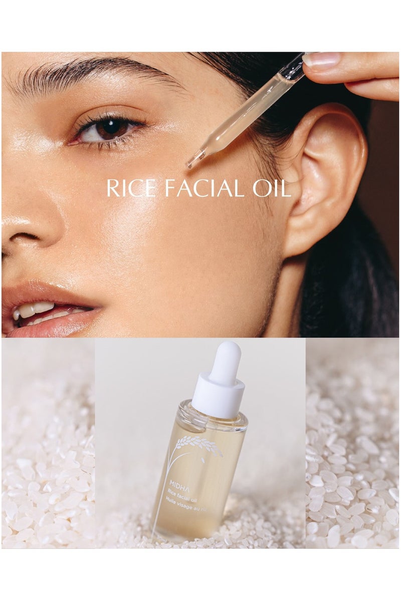 MIDHA Rice Facial Oil 30ml delivers deep hydration and a radiant glow while helping to restore skin’s natural balance.  Its lightweight formula absorbs quickly, leaving no greasy residue—just smooth, nourished, and healthy-looking skin. - Image 3