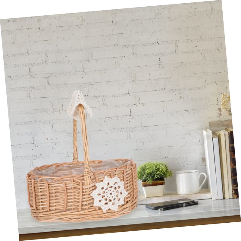 Large Portable Woven Storage Basket With Handles For Vegetables Fruits And Flowers - Image 3