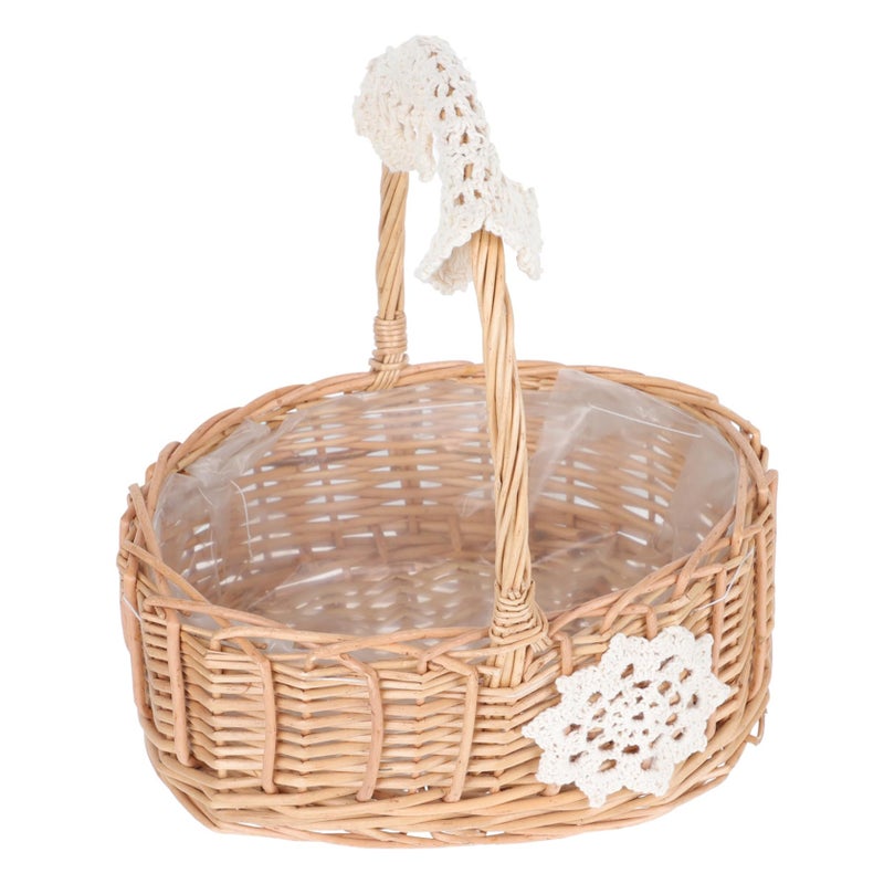 Large Portable Woven Storage Basket With Handles For Vegetables Fruits And Flowers - Image 2