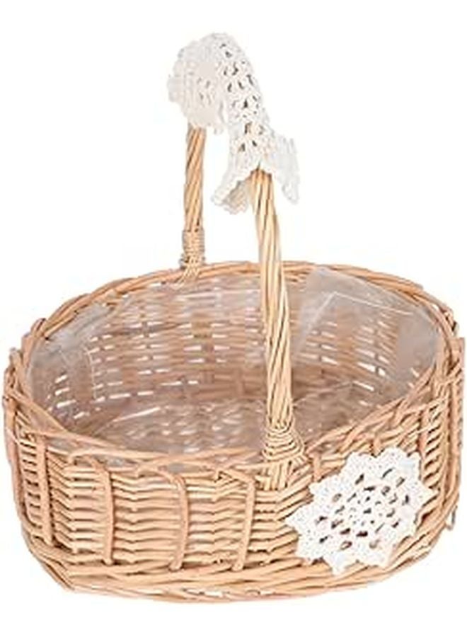 Large Portable Woven Storage Basket With Handles For Vegetables Fruits And Flowers - Image 1