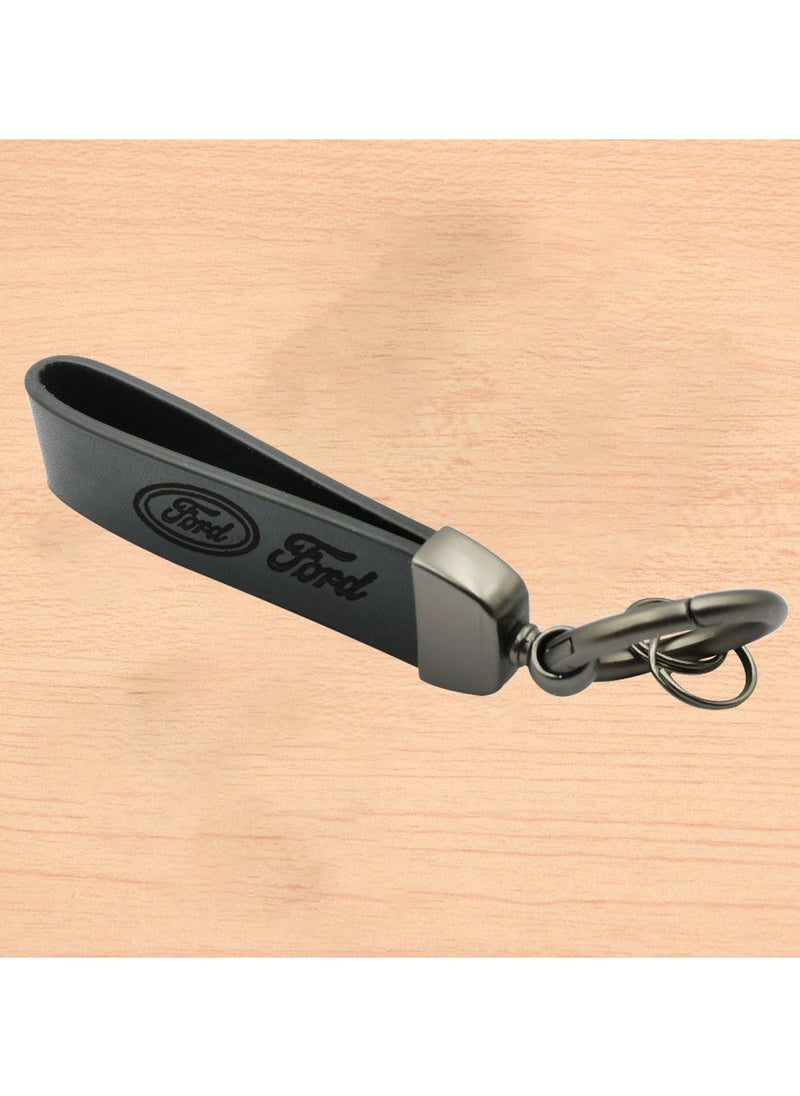 Ford - Premium Leather Keychain FORD Metal Ring Car Key Chain - Image 1