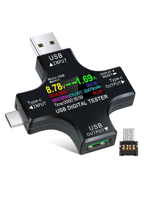 USB-C Power Meter Tester 2-in-1 | IPS Color Screen Digital Multimeter | Voltage & Current Detector | Type-C Voltmeter Ammeter | 3.6–32V, 0–5.1A Charger Indicator