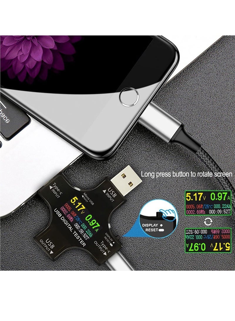 USB-C Power Meter Tester 2-in-1 | IPS Color Screen Digital Multimeter | Voltage & Current Detector | Type-C Voltmeter Ammeter | 3.6–32V, 0–5.1A Charger Indicator