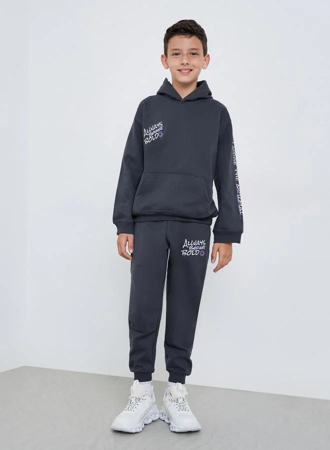 ستايلي Teens Grey Slogan Print Cotton Hoodie