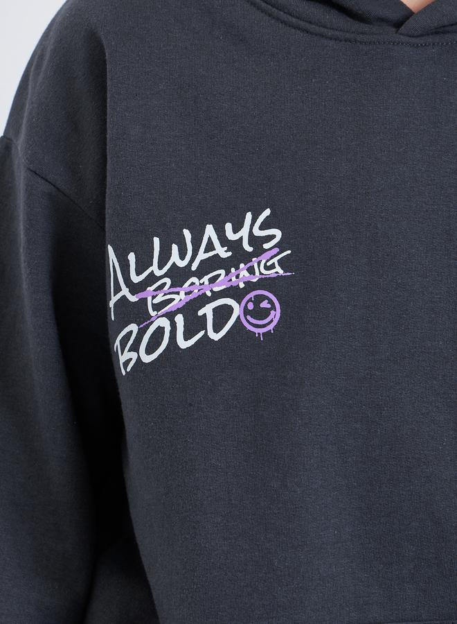 Styli Teens Grey Slogan Print Cotton Hoodie - Image 3