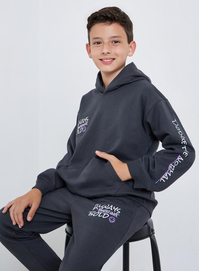 Styli Teens Grey Slogan Print Cotton Hoodie - Image 1