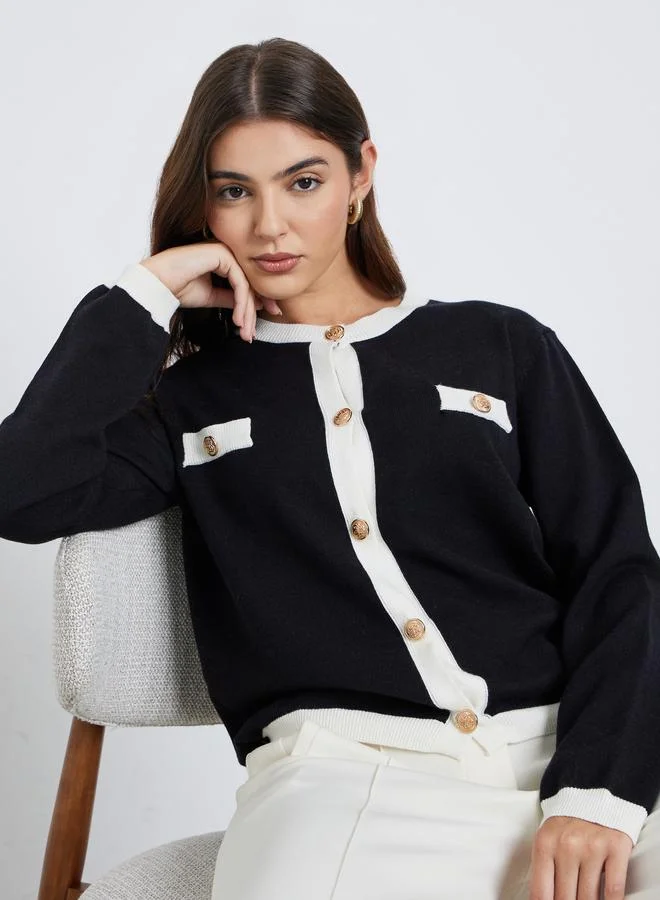 Styli Styli Black Regular Fit Cardigan with Contrast Trim