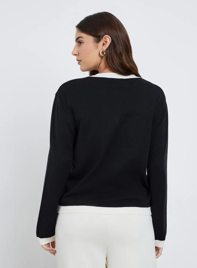 Styli Styli Black Regular Fit Cardigan with Contrast Trim
