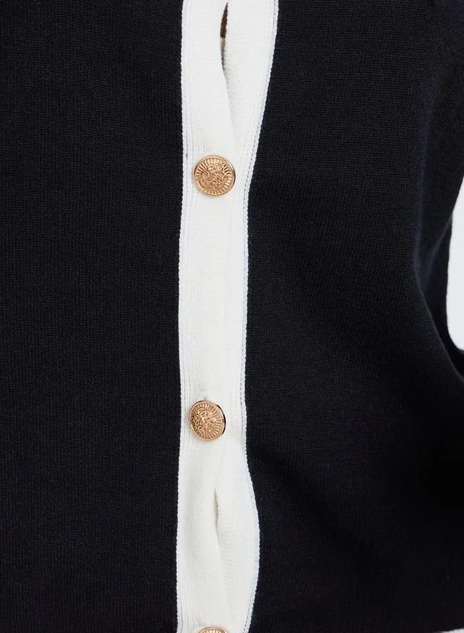 Styli Styli Black Regular Fit Cardigan with Contrast Trim