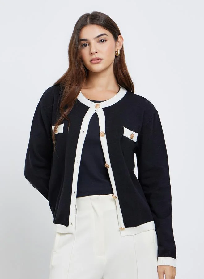Styli Styli Black Regular Fit Cardigan with Contrast Trim