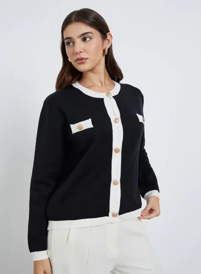 Styli Styli Black Regular Fit Cardigan with Contrast Trim