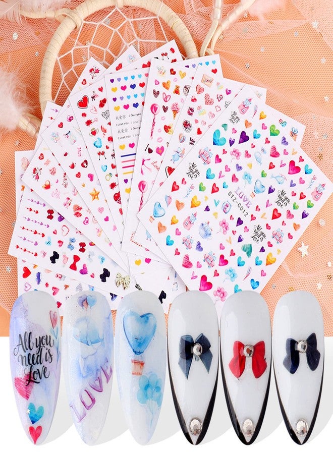 TBRZTR Love Heart Nail Art Stickers, Colorful Hearts Nail Decals 3D Self-Adhesive Nail Sticker Design Holographic Valentine's Day Love Nail Art Supplies for Women Girls Manicure Charms Decoration(9 Sheets) - Image 2