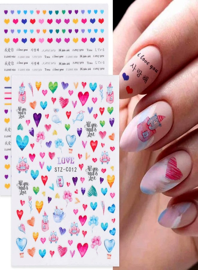 TBRZTR Love Heart Nail Art Stickers, Colorful Hearts Nail Decals 3D Self-Adhesive Nail Sticker Design Holographic Valentine's Day Love Nail Art Supplies for Women Girls Manicure Charms Decoration(9 Sheets) - Image 5