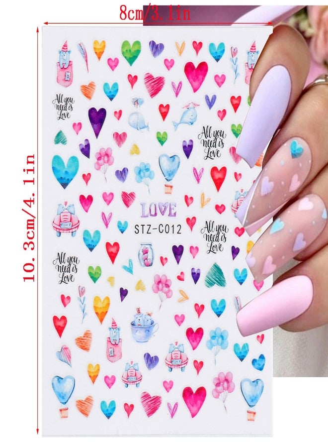TBRZTR Love Heart Nail Art Stickers, Colorful Hearts Nail Decals 3D Self-Adhesive Nail Sticker Design Holographic Valentine's Day Love Nail Art Supplies for Women Girls Manicure Charms Decoration(9 Sheets) - Image 3