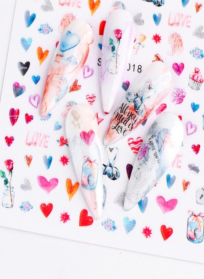 TBRZTR Love Heart Nail Art Stickers, Colorful Hearts Nail Decals 3D Self-Adhesive Nail Sticker Design Holographic Valentine's Day Love Nail Art Supplies for Women Girls Manicure Charms Decoration(9 Sheets) - Image 4