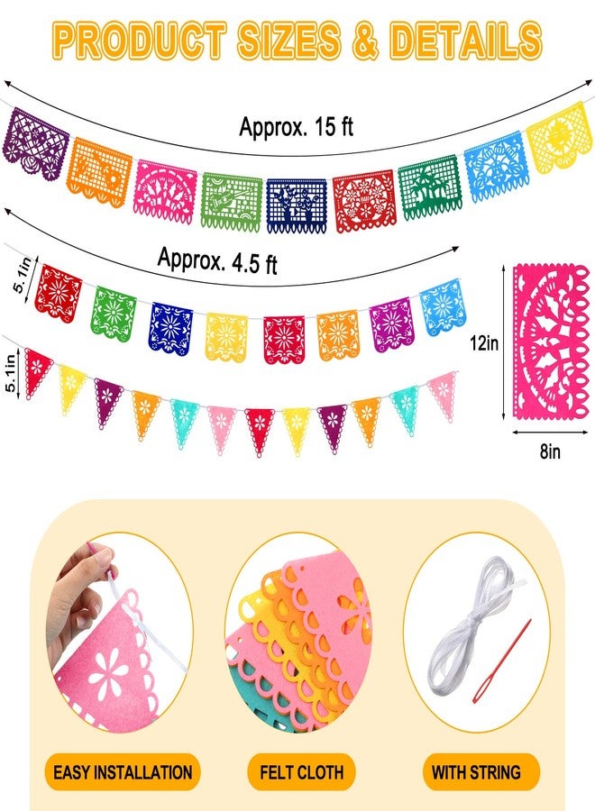 Tegeme 10 Pack 14 x 84 in Mexican Serape Table Runners, 29 Pcs Papel Picado Banner, Fiesta Hanging Banner and Pennant Flag Banner Colorful Bunting Banner for Mexican Theme Party (Rose, Blue, Orange, Yellow) - Image 4