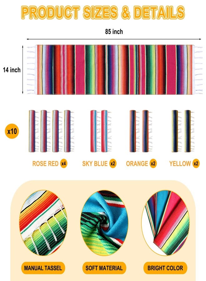 Tegeme 10 Pack 14 x 84 in Mexican Serape Table Runners, 29 Pcs Papel Picado Banner, Fiesta Hanging Banner and Pennant Flag Banner Colorful Bunting Banner for Mexican Theme Party (Rose, Blue, Orange, Yellow) - Image 3