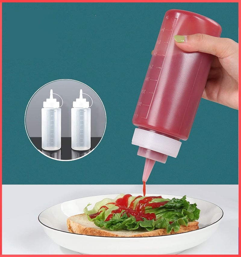 wolpin 450 ML Kitchen Sauce Bottle Dispenser (Pack of 2) | Plastic Squeeze Bottle Condiment for Sauce Vinegar Oil Ketchup Cruet Bottles Ketchup - White - Image 4