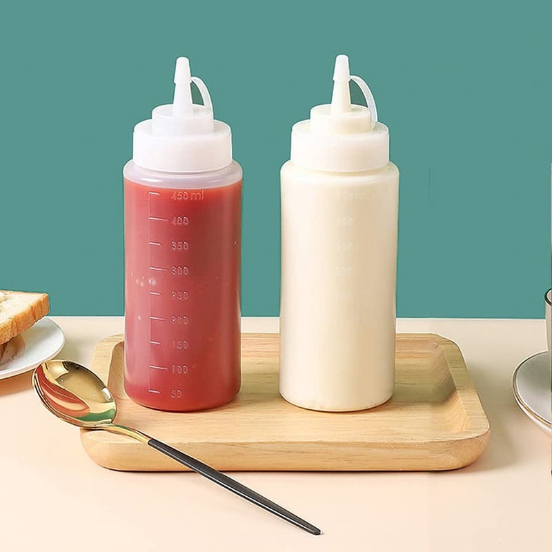wolpin 450 ML Kitchen Sauce Bottle Dispenser (Pack of 2) | Plastic Squeeze Bottle Condiment for Sauce Vinegar Oil Ketchup Cruet Bottles Ketchup - White - Image 1