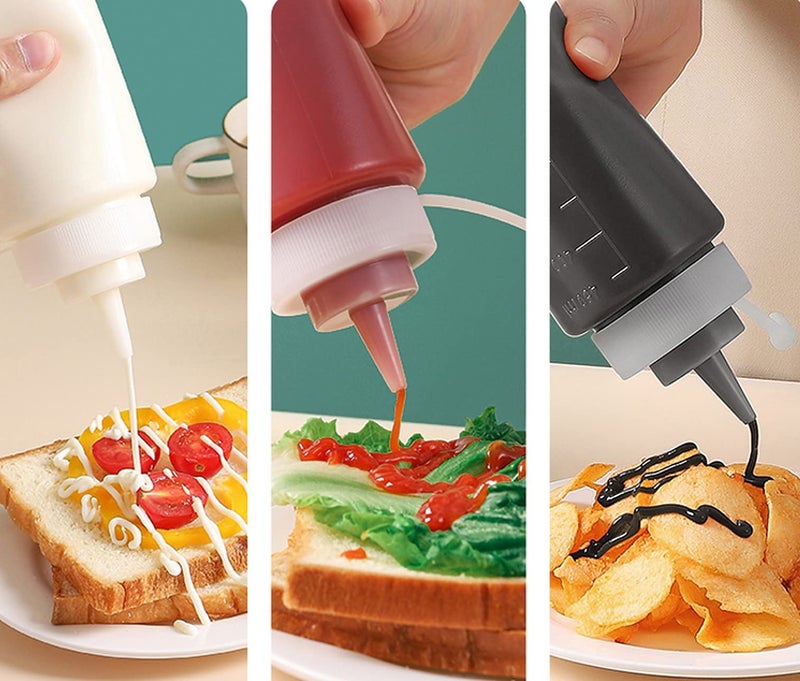 wolpin 450 ML Kitchen Sauce Bottle Dispenser (Pack of 2) | Plastic Squeeze Bottle Condiment for Sauce Vinegar Oil Ketchup Cruet Bottles Ketchup - White - Image 3