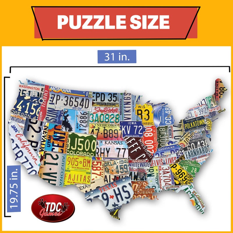 TDC Games USA License Plate Map 1000 Piece Jigsaw Puzzle in the Shape of the US - 31 inches long - Cool Wall Art - Image 4