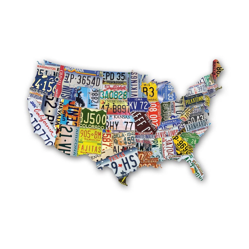 TDC Games USA License Plate Map 1000 Piece Jigsaw Puzzle in the Shape of the US - 31 inches long - Cool Wall Art - Image 1