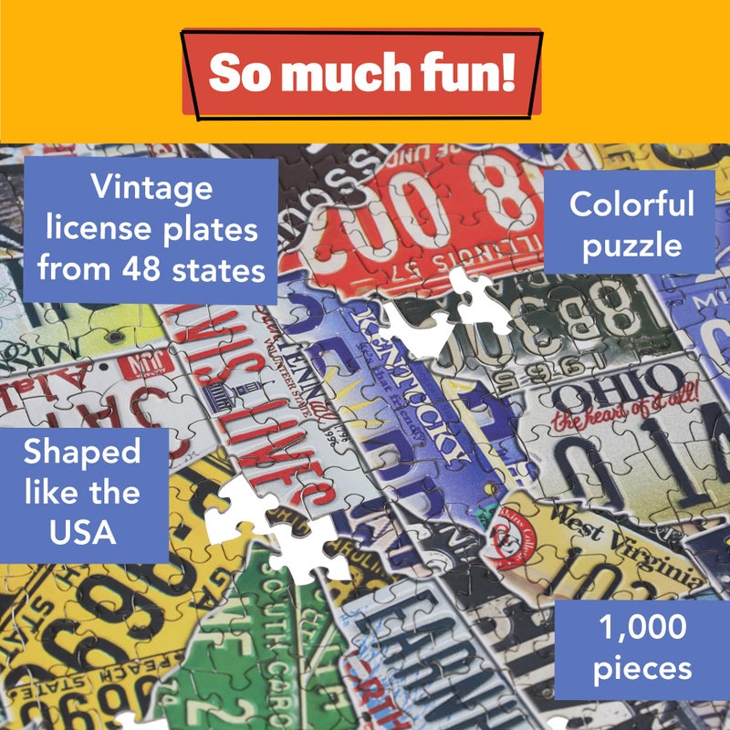 TDC Games USA License Plate Map 1000 Piece Jigsaw Puzzle in the Shape of the US - 31 inches long - Cool Wall Art - Image 2
