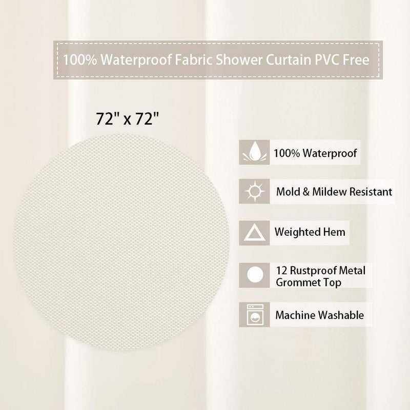 CAROMIO Hotel Quality 100% Waterproof Fabric Shower Curtain Liner with Magnets for Bathroom, 72x72 Inch, Ivory - Image 2