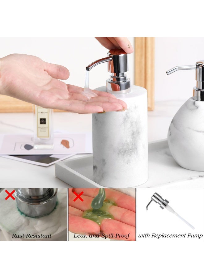 Luxspire Soap Dispenser Cylinder Shaped Marble Lotion Liquid Soap Pump Bottles Refillable Shampoo Container Decorative Hand Soap Resin Jar For Bathroom Kitchen White Marble - Image 2