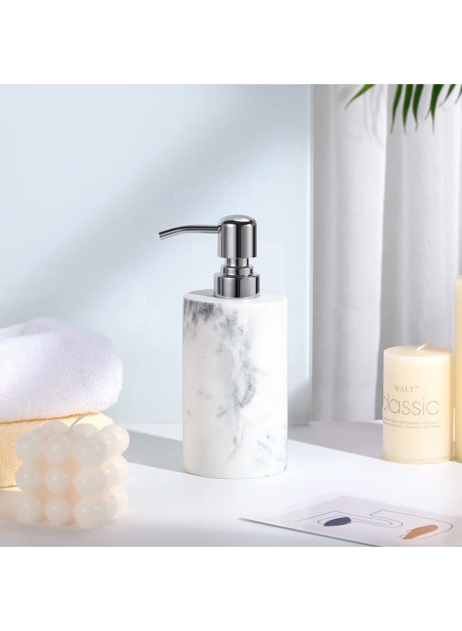 Luxspire Soap Dispenser Cylinder Shaped Marble Lotion Liquid Soap Pump Bottles Refillable Shampoo Container Decorative Hand Soap Resin Jar For Bathroom Kitchen White Marble - Image 3