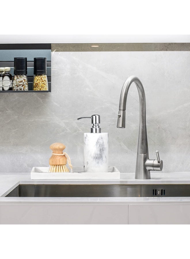 Luxspire Soap Dispenser Cylinder Shaped Marble Lotion Liquid Soap Pump Bottles Refillable Shampoo Container Decorative Hand Soap Resin Jar For Bathroom Kitchen White Marble - Image 5